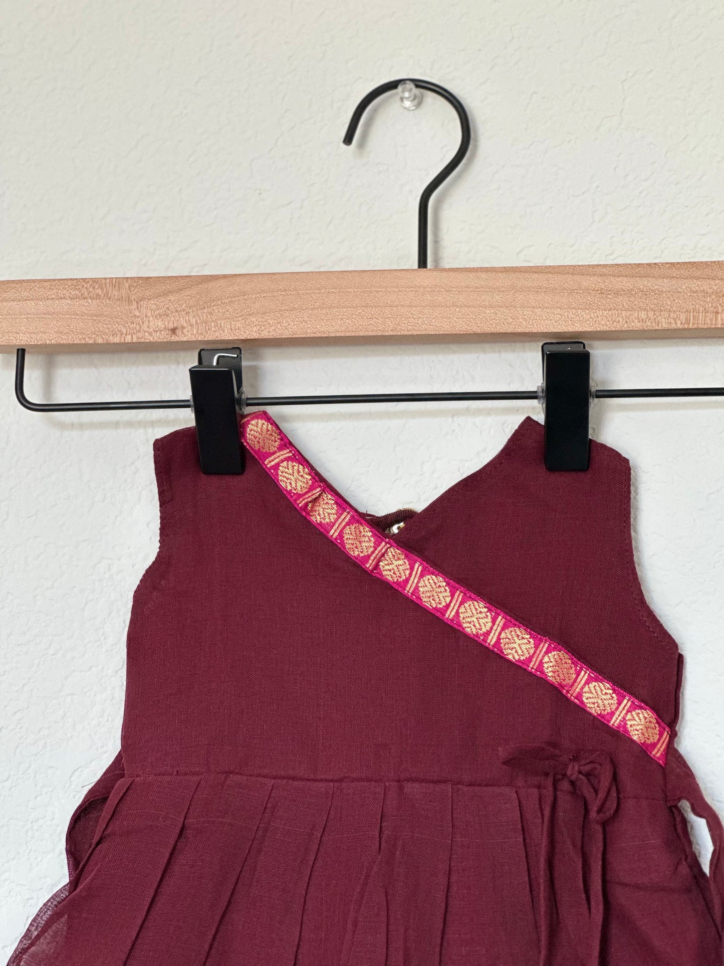 Coffee brown and pink Kanchi cotton frock