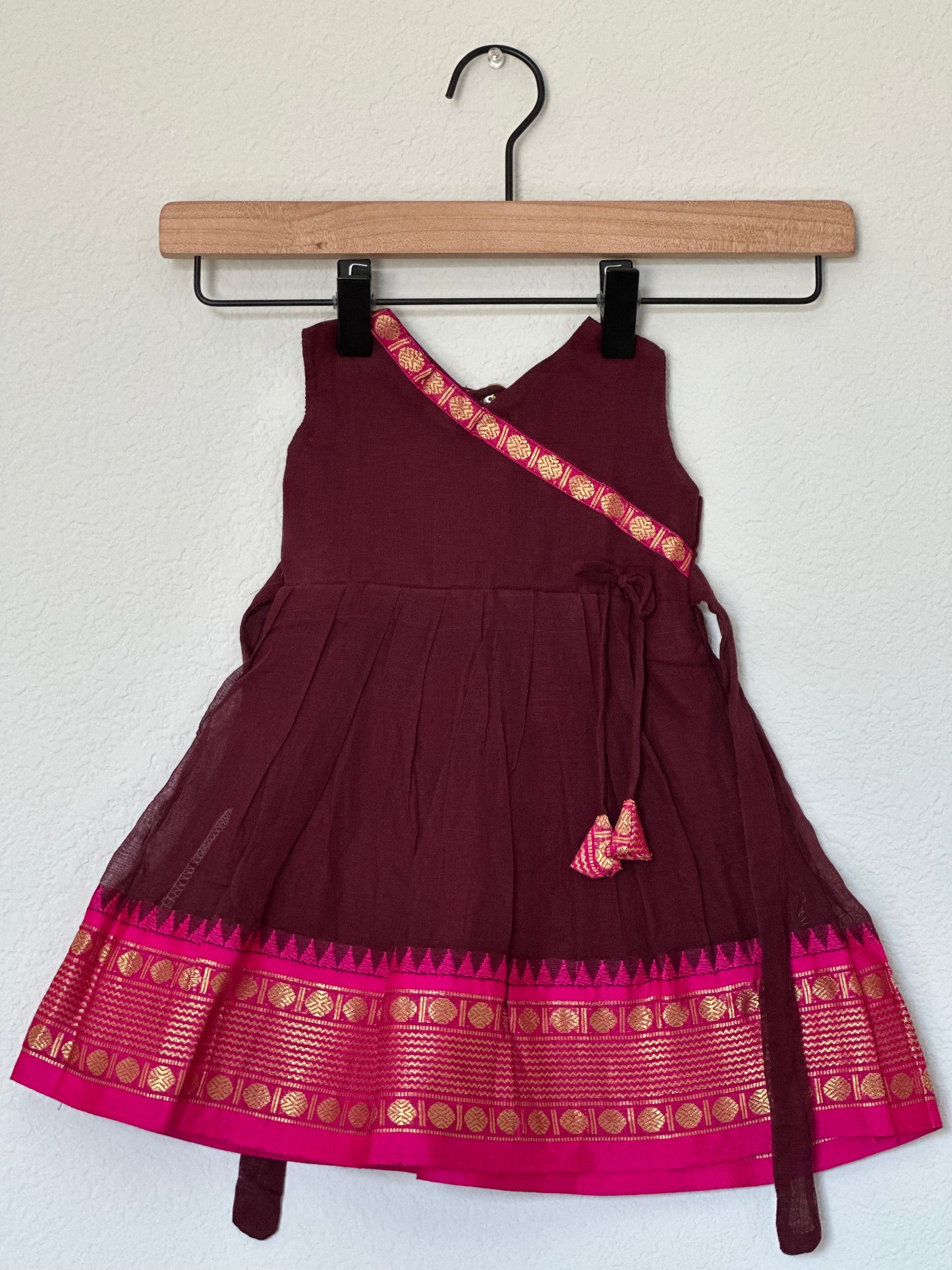 Coffee brown and pink Kanchi cotton frock
