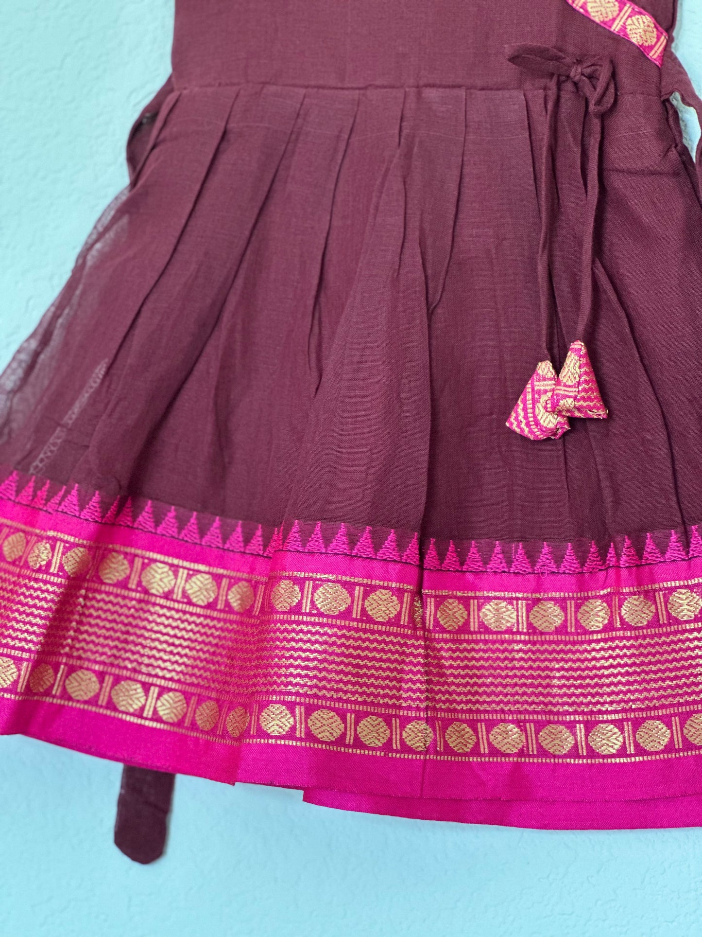 Coffee brown and pink Kanchi cotton frock