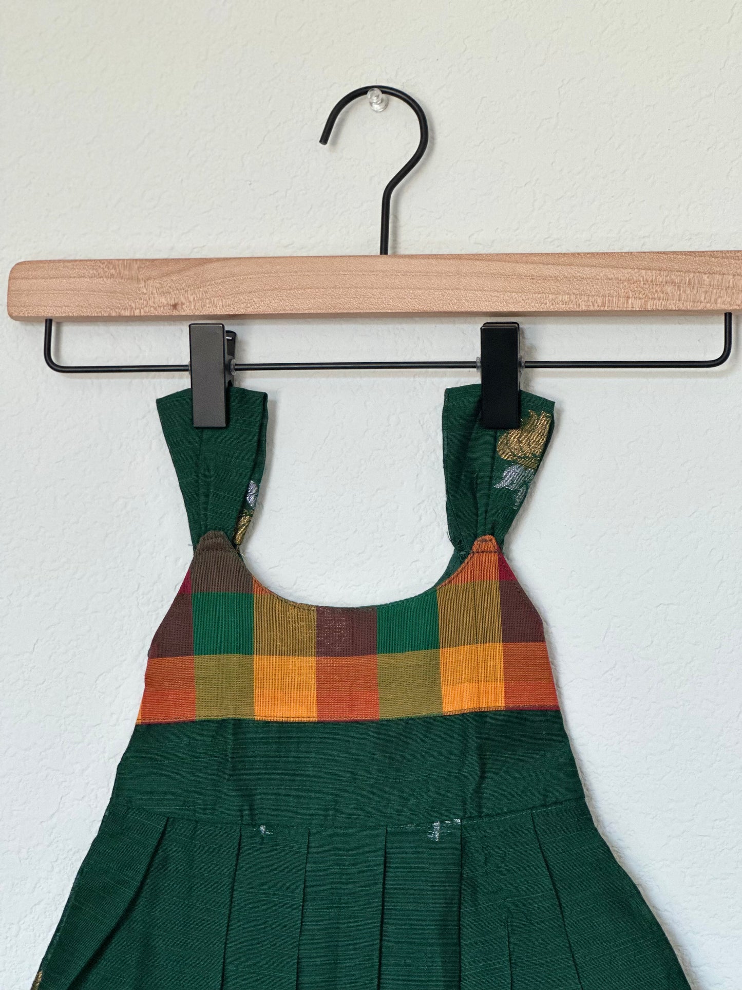Green raw silk infants frock