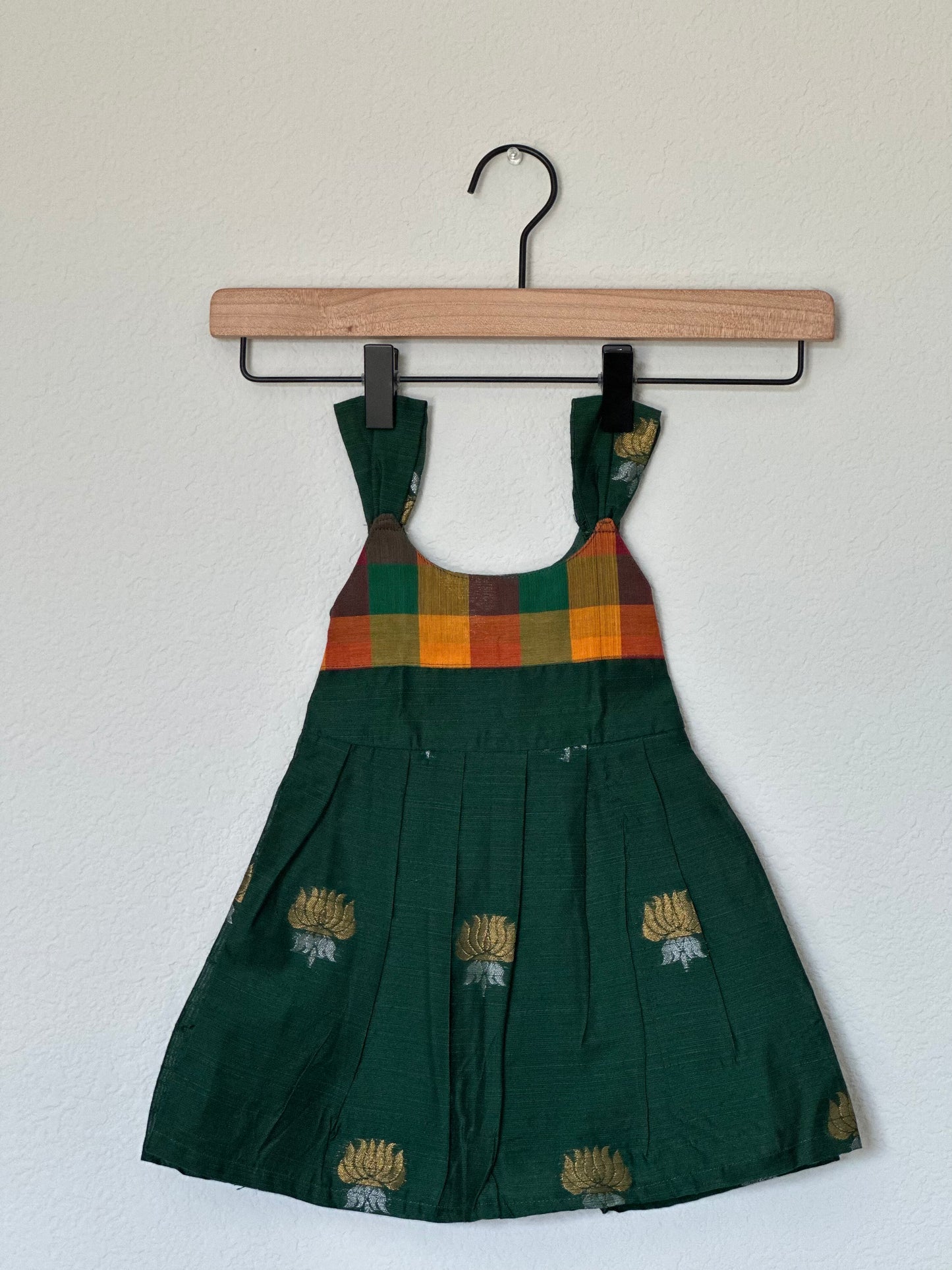 Green raw silk infants frock