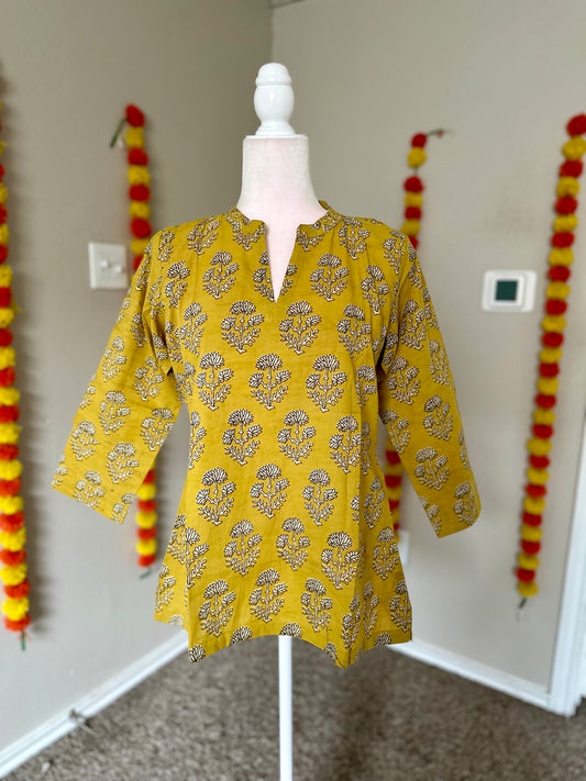Yellow Cotton collared tunics