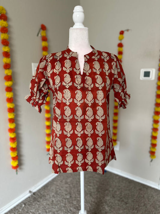 Brick red hand block cotton tunics
