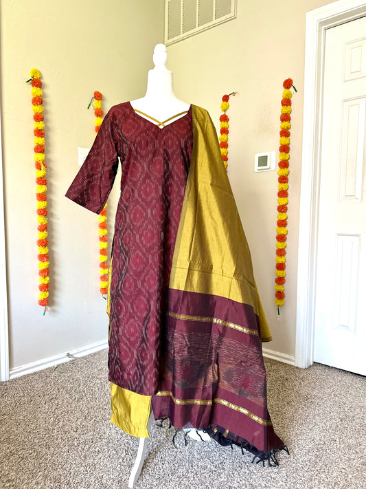 Chocolate Brown Ikat Sico Salwar