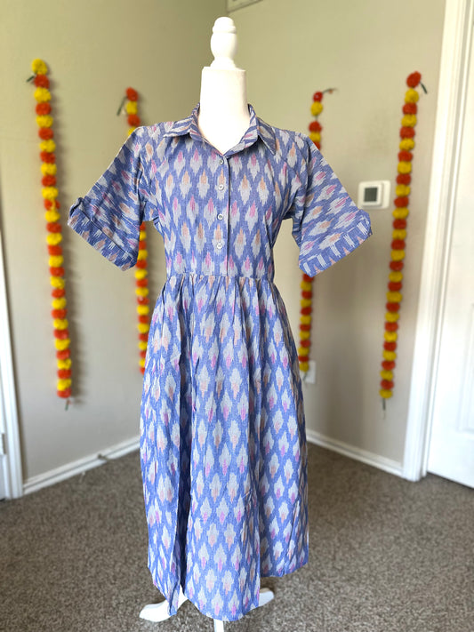 Blue ikat Shirt style dress
