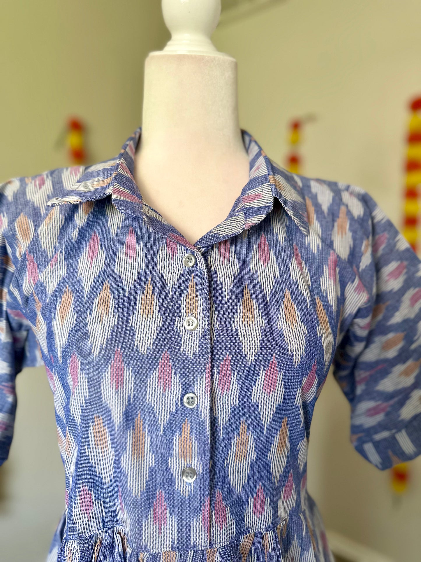 Blue ikat Shirt style dress