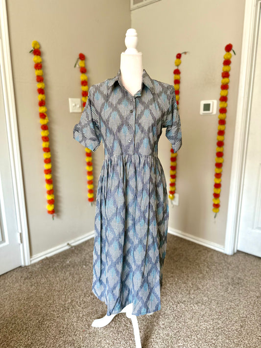 Grey ikat Shirt style dress