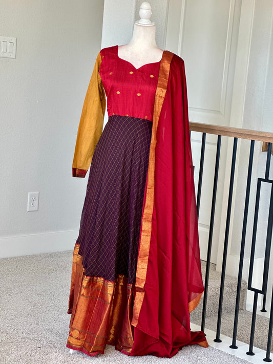 Coffee brown checks Narayanpet maxi