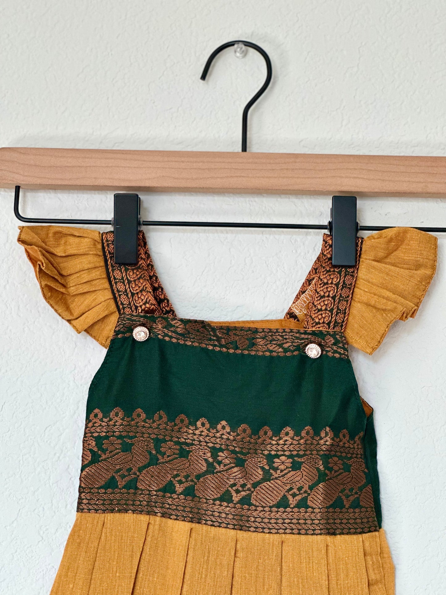 Mustard and green kalyani cotton frock