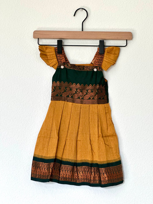 Mustard and green kalyani cotton frock
