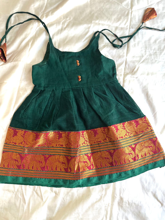 Green Narayanpet tie up frock