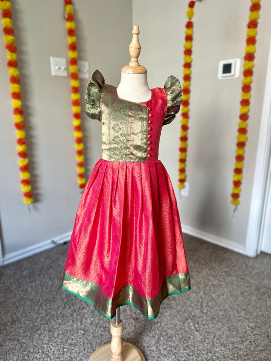 Orange semi silk  frock