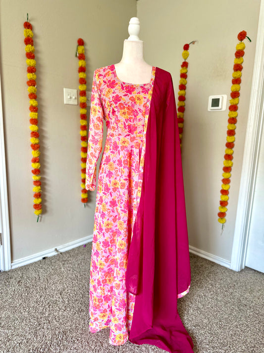 Pink Floral Georgette Maxi