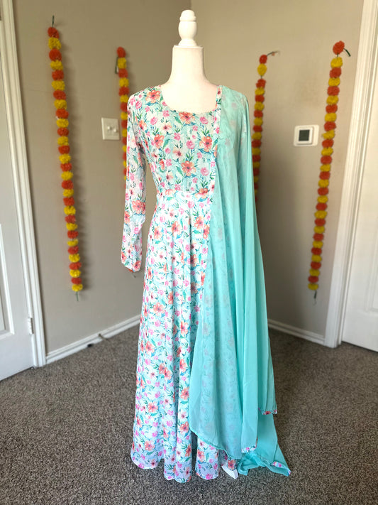 Blue Floral Georgette Maxi