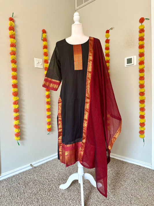 Black and red Narayanpet festive Salwar set