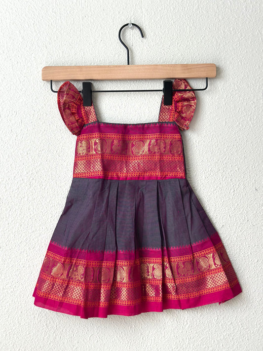 Dual tone pink and grey kanchi cotton infant frock