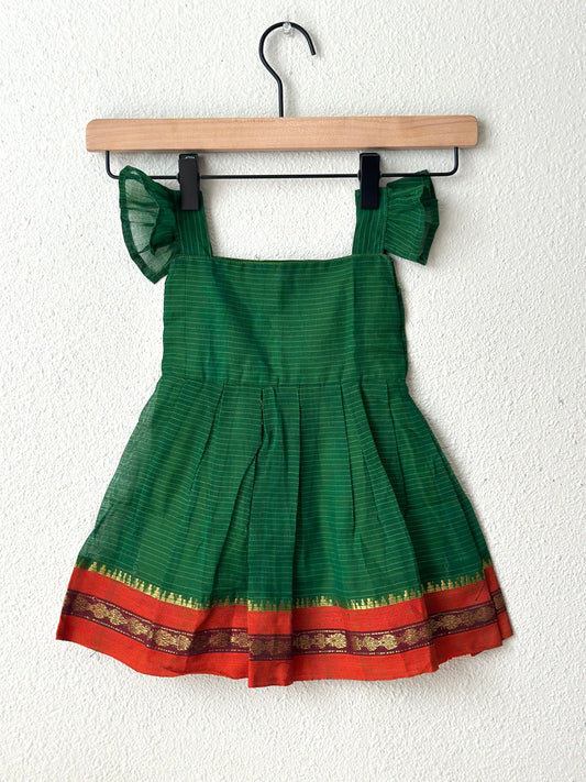 Green and Orange Narayanpet infant frock