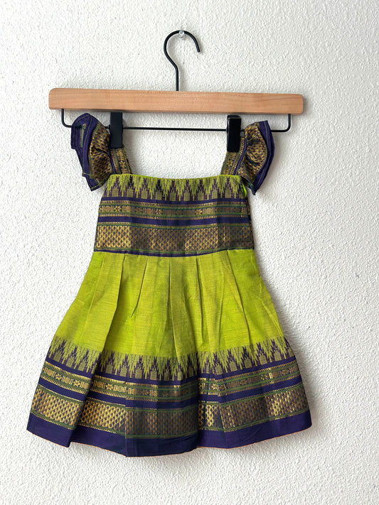 Green and blue Narayanpet infant frock