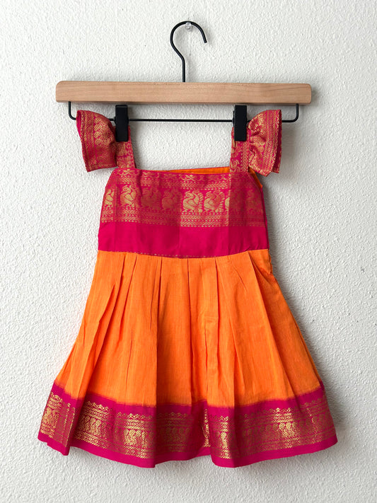 Orange and Pink Kalyani cotton frock