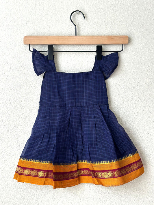 Blue and Mustard Narayanpet infant frock