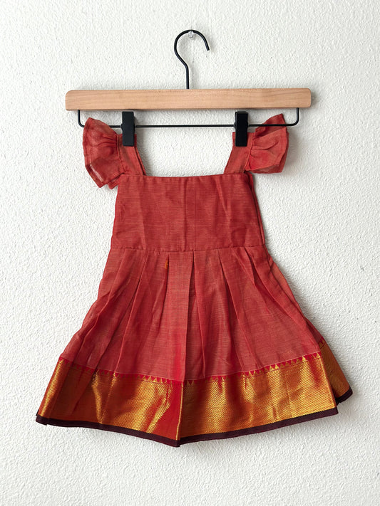 Dual tone Orange Narayanpet infant frock