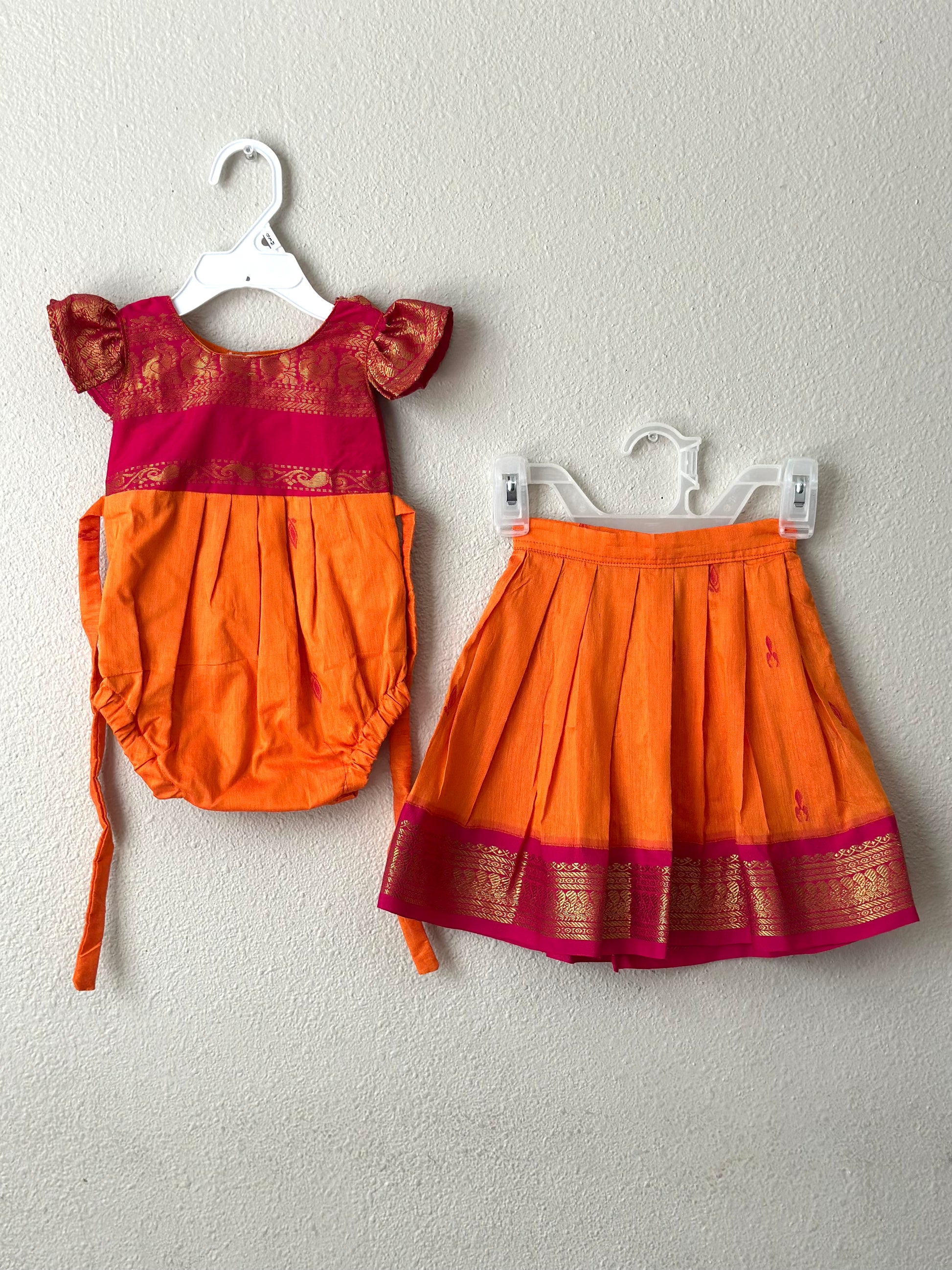 Orange kalyani cotton Infants Ethnic onesie 0-6months