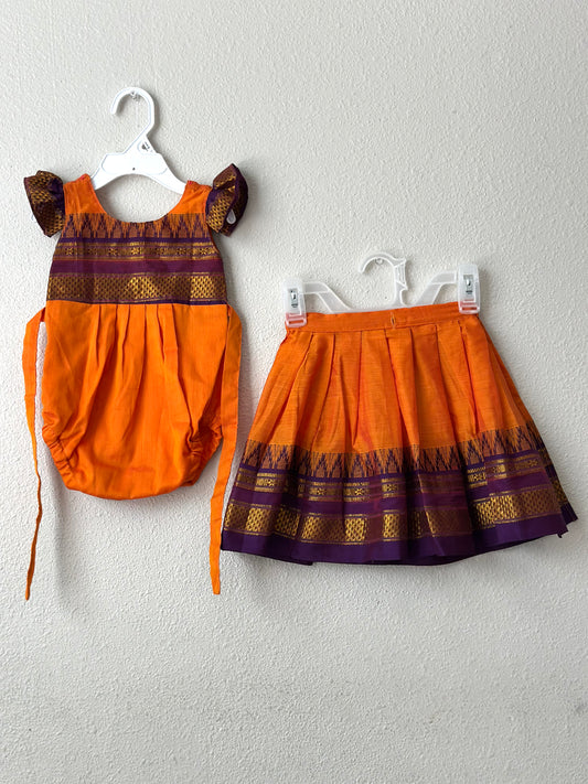 Orange and purple Narayanpet cotton Infants Ethnic onesie