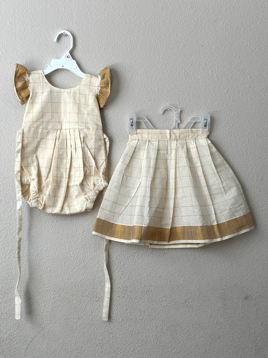 Half white Kasavu cotton Infants Ethnic onesie