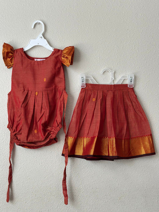Dual tone Orange Narayanpet Infants Ethnic onesie