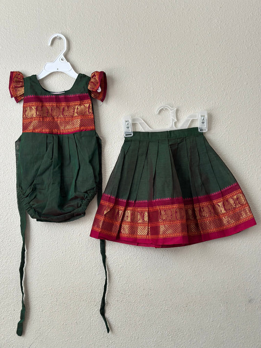 Bottle Green Kanchi cotton Infants Ethnic onesie