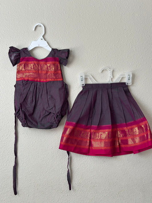 Grey and pink kanchi cotton Infants Ethnic onesie