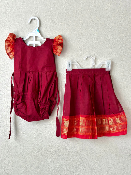 Maroon kanchi cotton infant ethnic onesie