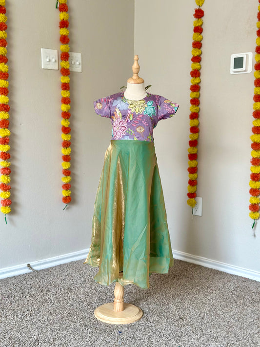 Green embroidered Kids party wear maxi