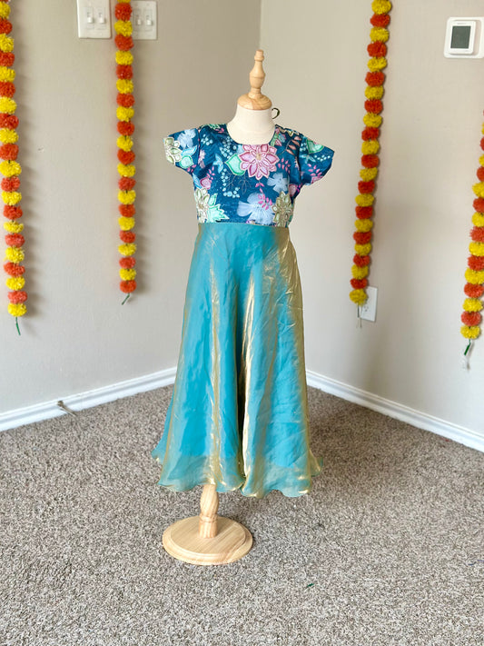 Blue embroidered Kids party wear maxi
