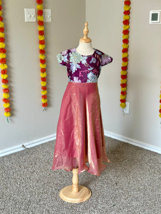 Pink embroidered Kids party wear maxi