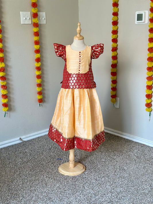 Beige and red kids skirt and top