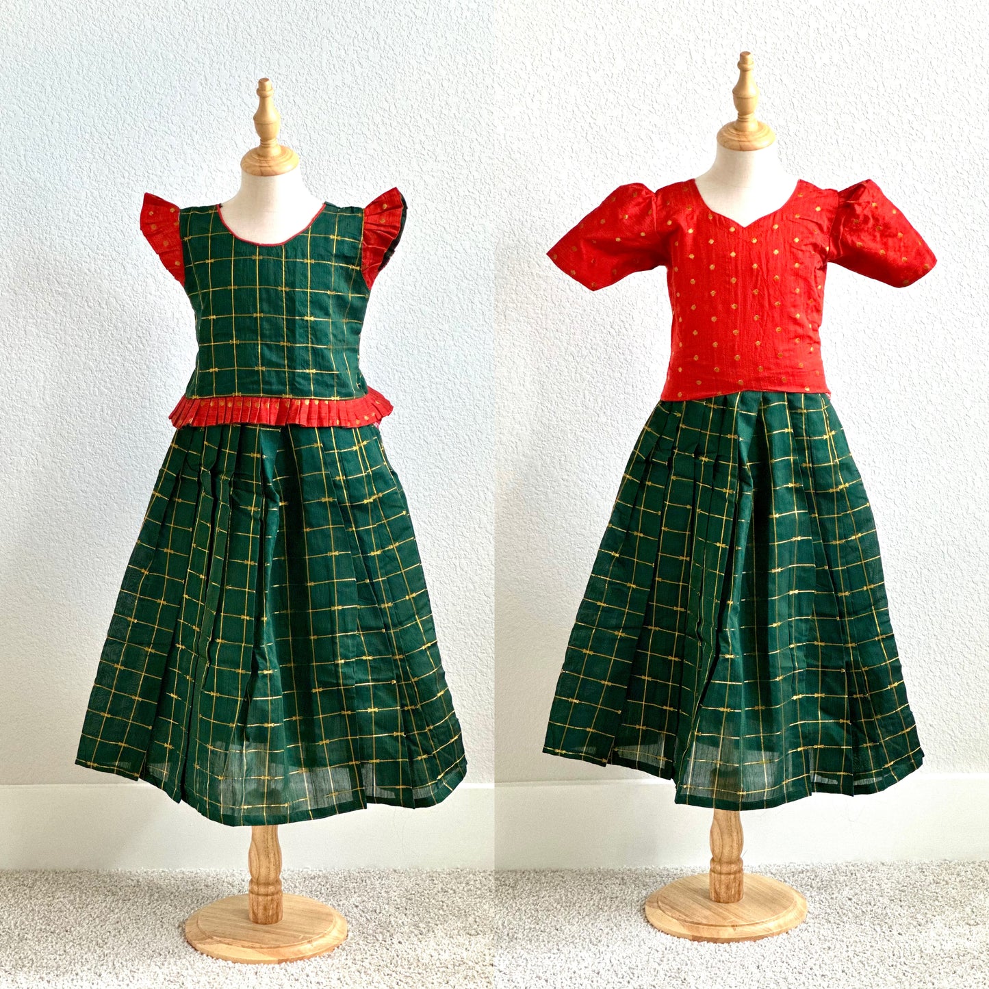 Green and orange Raw silk Duo - 1 skirt and two tops