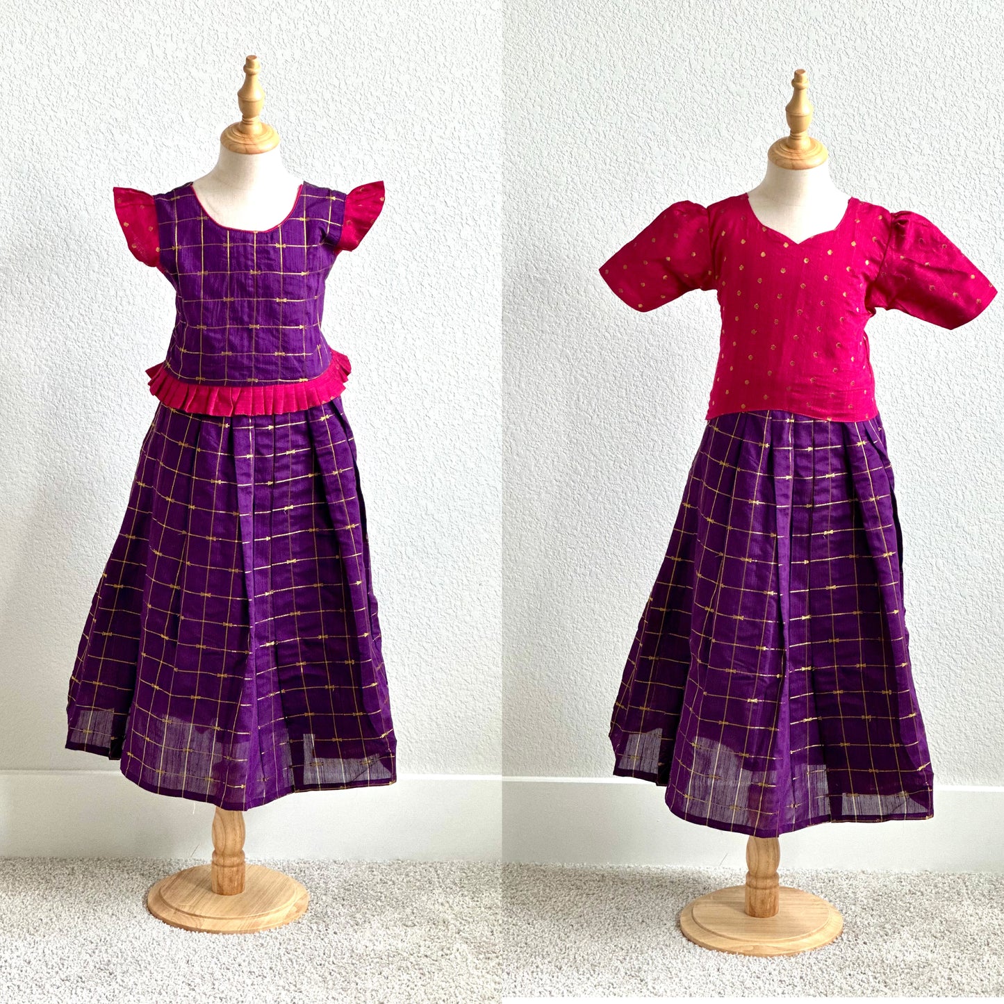 Purple and pink Raw silk Duo - 1 skirt and two tops